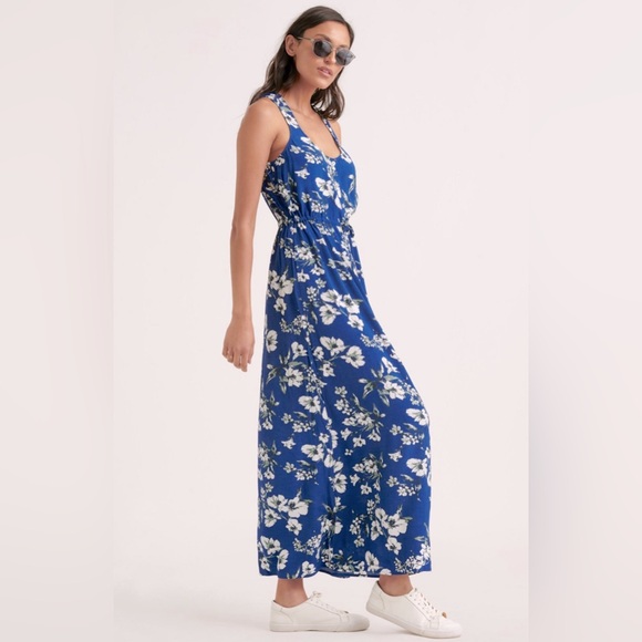 Lucky Brand Dress Small Blue White Floral Button Up Sleeveless - Picture 3 of 8